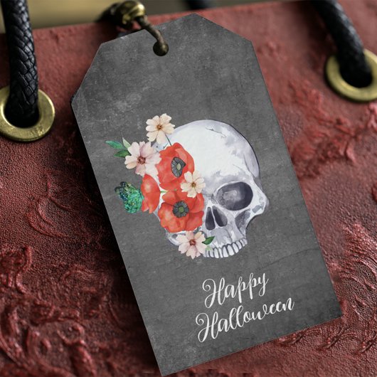 Bloemenschedel Halloween Cadeaulabel