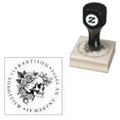 Bloemenschedel Houten ADRES RUBBER STEMPEL (Gestempeld)
