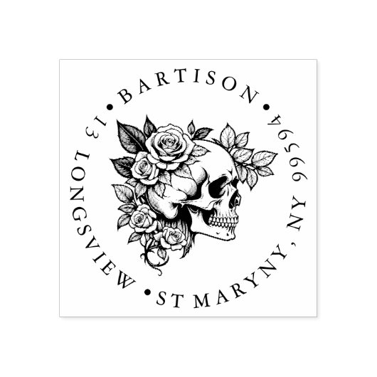 Bloemenschedel Houten ADRES RUBBER STEMPEL (Afrduk)