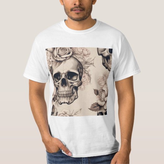 Bloemenschedel in  stijl t-shirt (Voorkant)
