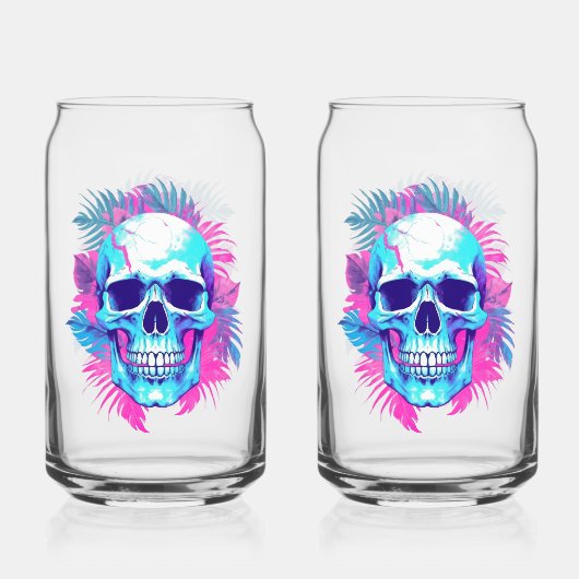 Bloemenschedel in Vaporwave-stijl Blikvorm Glas (Voorkant)