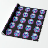 Bloemenschedel in Vaporwave-stijl Cadeaupapier (Uitgerold)