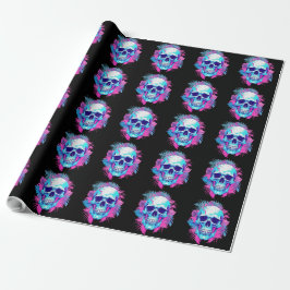 Bloemenschedel in Vaporwave-stijl Cadeaupapier