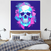 Bloemenschedel in Vaporwave-stijl Canvas Afdruk (Insitu (Slaapkamer))