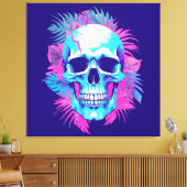 Bloemenschedel in Vaporwave-stijl Canvas Afdruk (Insitu (Woonkamer))