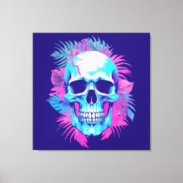 Bloemenschedel in Vaporwave-stijl Canvas Afdruk