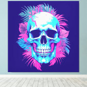 Bloemenschedel in Vaporwave-stijl Canvas Afdruk (Insitu (Houten vloer))