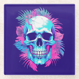 Bloemenschedel in Vaporwave-stijl Glazen Onderzetter