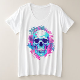 Bloemenschedel in Vaporwave-stijl Grote Maat T-shirt