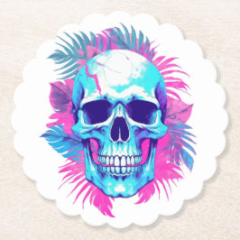 Bloemenschedel in Vaporwave-stijl Kartonnen Onderzetters