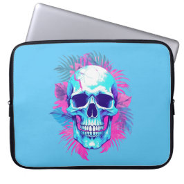 Bloemenschedel in Vaporwave-stijl Laptop Sleeve