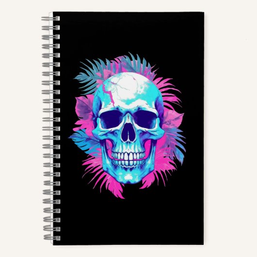 Bloemenschedel in Vaporwave-stijl Notitieboek (Voorkant)