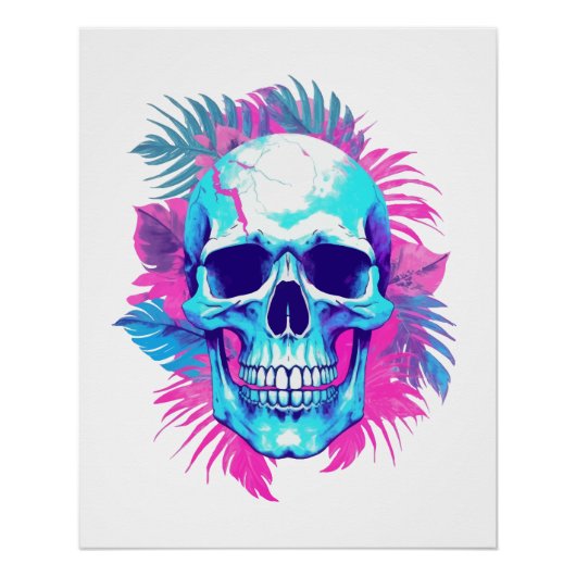 Bloemenschedel in Vaporwave-stijl Perfect Poster (Voorkant)