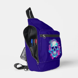 Bloemenschedel in Vaporwave-stijl Sling Bag