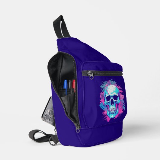 Bloemenschedel in Vaporwave-stijl Sling Bag (Open)