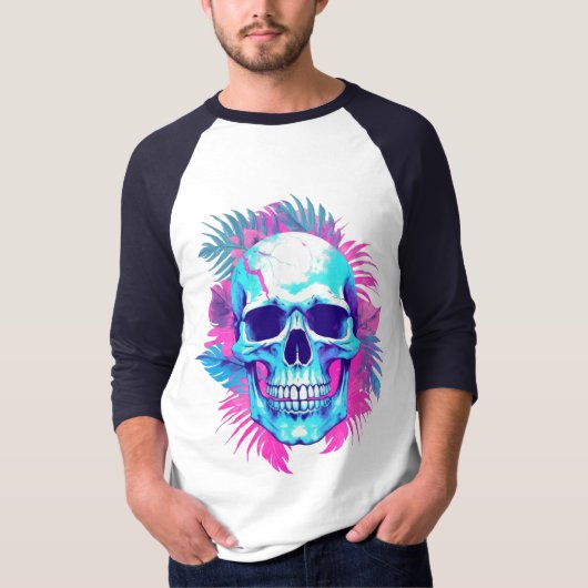 Bloemenschedel in Vaporwave-stijl T-shirt (Voorkant)