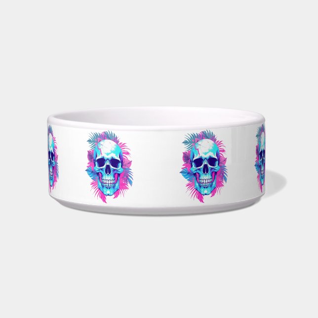 Bloemenschedel in Vaporwave-stijl Voerbakje (Voorkant)