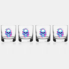 Bloemenschedel in Vaporwave-stijl Whisky Glas