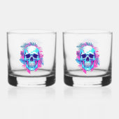 Bloemenschedel in Vaporwave-stijl Whisky Glas (Achterkant)