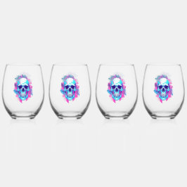 Bloemenschedel in Vaporwave-stijl Wijnglas Zonder Voet