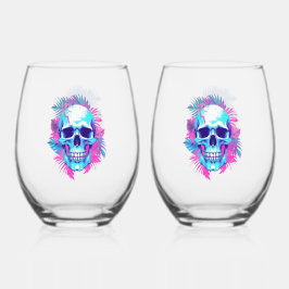 Bloemenschedel in Vaporwave-stijl Wijnglas Zonder Voet