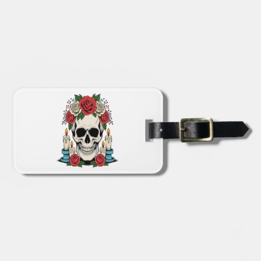 Bloemenschedel met kaarsen Halloween Bagagelabel (Voorkant horizontaal)