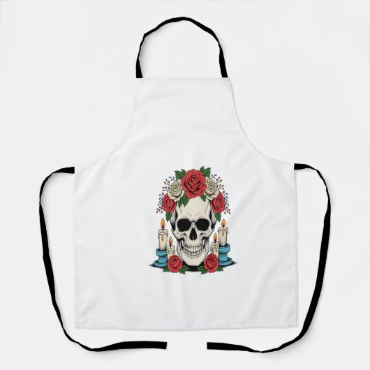 Bloemenschedel met Kaarsen Halloween Schort (Voorkant)