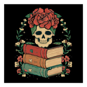 Bloemenschedel op je boeken perfect poster