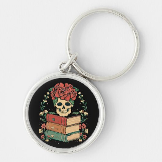 Bloemenschedel op je boeken sleutelhanger (Voorkant)