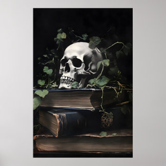 Bloemenschedel Portretprint, Gotische Donkere Acad Poster