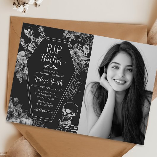 Bloemenschedel RIP Dertiger jaren 40e verjaardagsf Kaart
