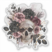 Bloemenschedel Skelet Bloemen Kroon Halloween Sticker (Voorkant)