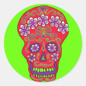 Bloemenschedel sticker in rood (Voorkant)