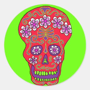 Bloemenschedel sticker in rood