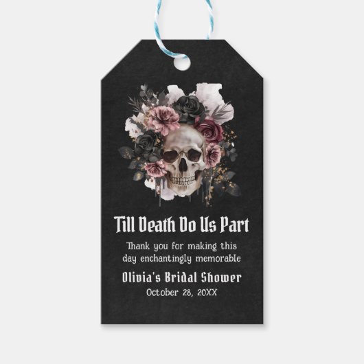 Bloemenschedel Tot de Dood Ons Scheidt Bruidsfeest Cadeaulabel (Voorkant)