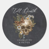  Bloemenschedel & Vlinder Gotische Bruiloft Ronde Sticker (Voorkant)