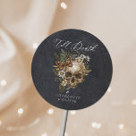 Bloemenschedel & Vlinder Gotische Bruiloft Ronde Sticker<br><div class="desc">Bloemenschedel & Vlinder Gotische Bruiloft Classic Ronde Sticker</div>