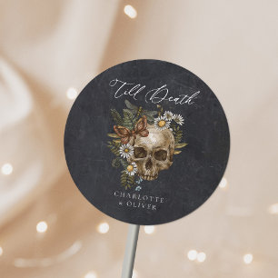 Bloemenschedel & Vlinder Gotische Bruiloft Ronde Sticker