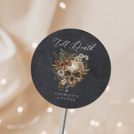 Bloemenschedel & Vlinder Gotische Bruiloft Ronde Sticker