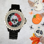 Bloemenschedel Waterverf Suikerschedel Horloge<br><div class="desc">Een prachtig horloge met een schedel met bloemen design geschilderd in een aquarel stijl. Perfect voor iemand die van pastel gothic stijl en suikerschedels met bloemendesign houdt.</div>