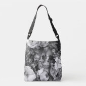 Bloemenschedel Zwart & Wit Crossbody Tas (Achterkant)