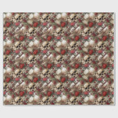 Bloemenschedels Rode Rozen Gotische Bruiloft Hallo Cadeaupapier (Vlak)