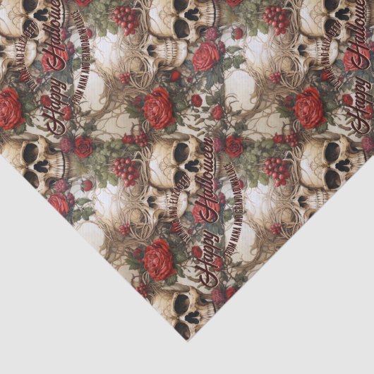 Bloemenschedels Rode Rozen Gotische Bruiloft Hallo Tissuepapier (Detail)