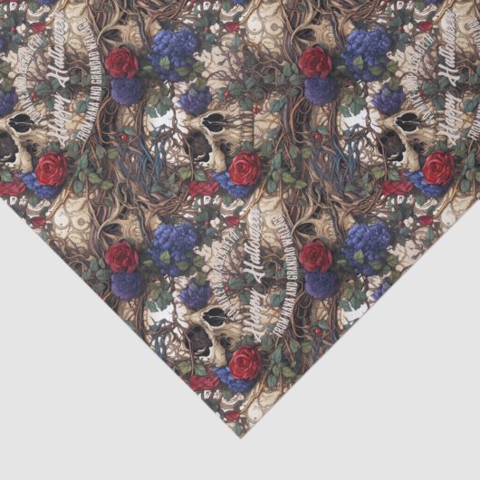 Bloemenschedels Rozen Blauw Bloemen Gotisch Tissuepapier (Detail)