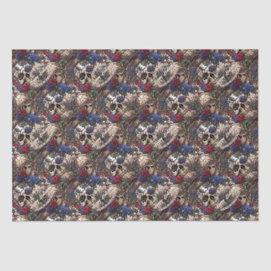 Bloemenschedels Rozen Blauw Bloemen Gotisch Tissuepapier (Voorkant)