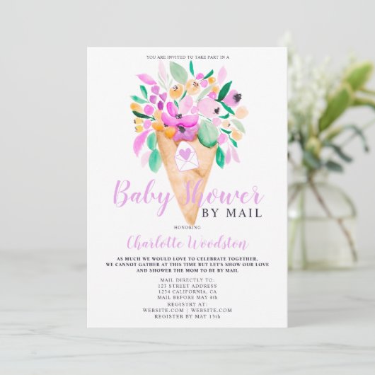 Bloemenschepijs waterverf baby shower per post kaart (Staand voorkant)