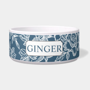 Bloemenschets blauw met naam voerbakje