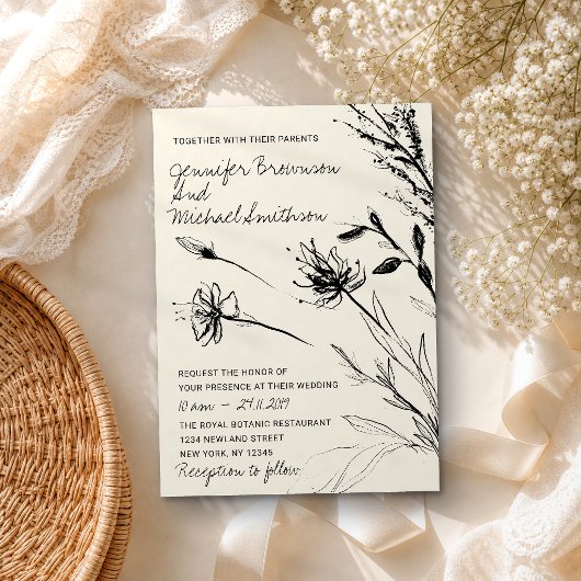 Bloemenschets Botanisch Handgetekend retro papier Kaart