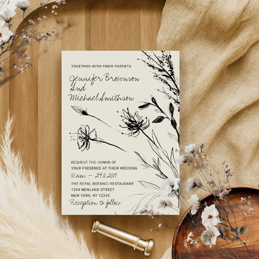 Bloemenschets Botanisch Handgetekend retro papier Kaart