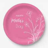Bloemenschets Gelukkige Moederdag Papieren Bordje (Voorkant)